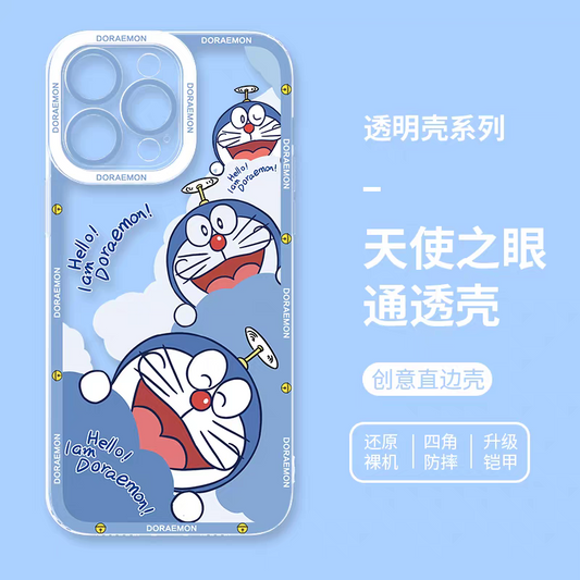 Japanese Cartoon Blue Robot Cat | Flying Happy Doraemon - iPhone Case PLUS SE2 XS XR X 11 12 13 14 15 16 17 Pro Promax 12mini 13mini