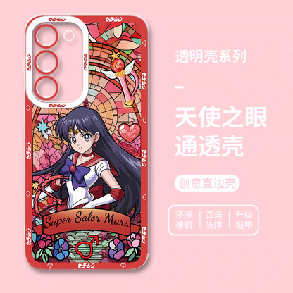 Japanese Cartoon Sailor Moon Phone Case Glass Window Style | Sailor Moon Venus Neptune Mars Pluto Saturn Jupiter Mercury - Phone Case Samsung Galaxy S26 S25 S24 S23 S22 S21 FE Ultra Edge