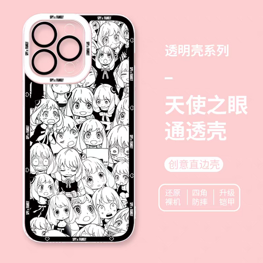 Japan Cartoon SPY Family Anya Forger | Black White Full Screen - iPhone Case PLUS SE2 XS XR X 11 12 13 14 15 16 17 Pro Promax 12mini 13mini