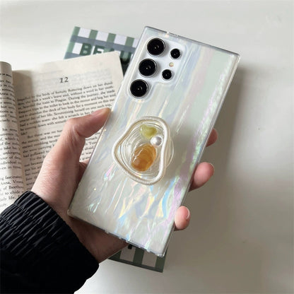 Korea Fashion Cute Style with Phone Stand | Shell with Pearl  - Phone Case Samsung Galaxy S24 S23 S22 Ultra KawaiiGiftLand