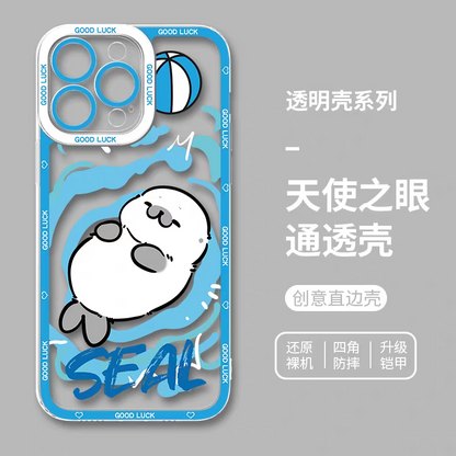 Japan Style Simple Cute Animals Colourful Style | Cat Shiba Inu Capybara Panda Hamster Pigeon Seal Rabbit - iPhone Case PLUS SE2 XS XR X 11 12 13 14 15 16 16e 17 17e Pro Promax 12mini 13mini