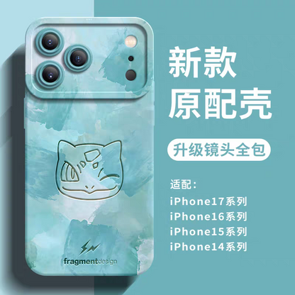 Japanese Cartoon Pokemon Silicone Case Oil Print | Light Green Bulbasaur - iPhone Case 6 7 8 PLUS SE2 XS XR X 11 12 13 14 15 16 16e 17 Pro Promax 12mini 13mini