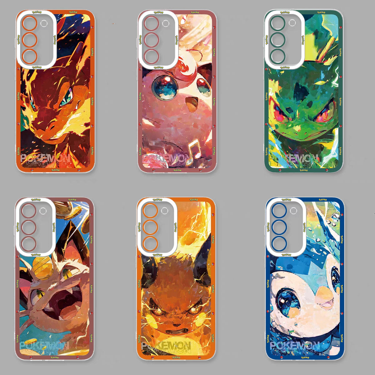 Japan Cartoon Pokemon Fighting Soul Version Part2 | Charizard Jigglypuff Bulbasaur Meowth Raichu Piplup 6 Styles - Phone Case Samsung Galaxy S26 S25 S24 S23 S22 S21 FE Ultra Edge