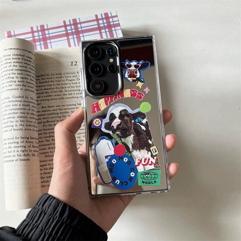 Korean Fashion Style Mirror Case | Milk Cow - Phone Case Samsung Galaxy S24 S23 S22 Ultra KawaiiGiftLand