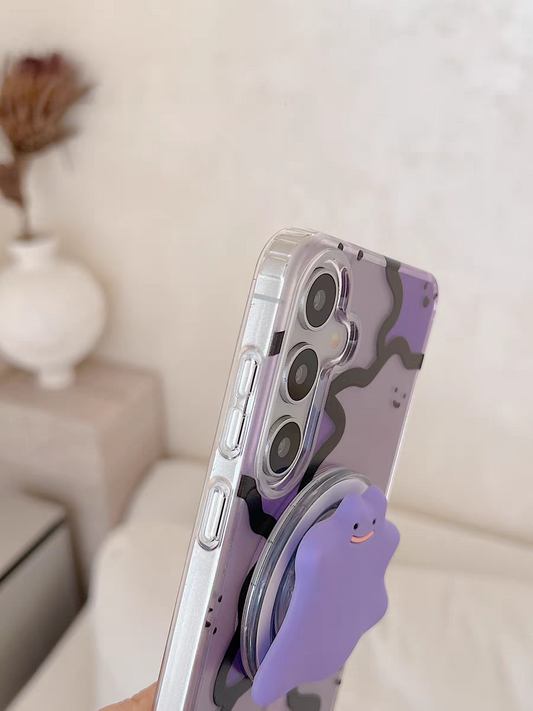 Japanese Cartoon Pokemon | Full Ditto Transparent Purple with Phone Stand - Phone Case Samsung Galaxy S25 S24 S23 S22 Ultra