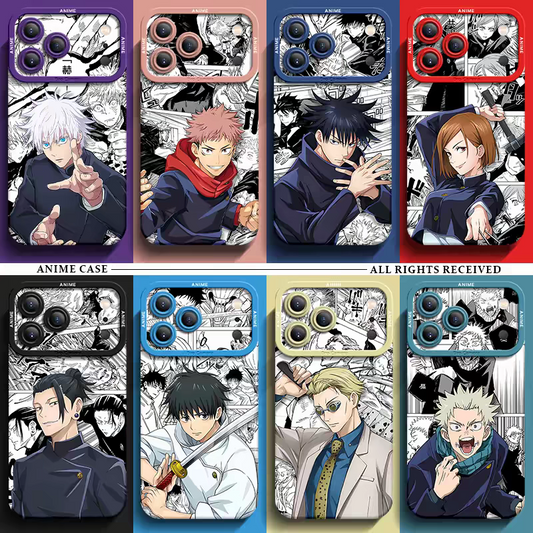 Japanese Anime Jujutsu Kaisen Silicone Case Comic Background Version | Satoru Yuji Megumi Kugisaki  Geto i Nanami Inumak- iPhone Case PLUS SE2 XS XR X 11 12 13 14 15 16 16e 17 17e Pro Promax 12mini 13mini