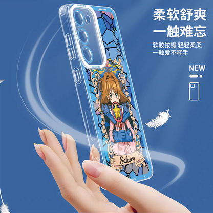 Japanese Cartoon CardCaptorSakura Glass Window | Pink Close Eyes - Phone Case Samsung Galaxy S25 S24 S23 S22 S21 FE Ultra Edge21 FE Ultra Edge