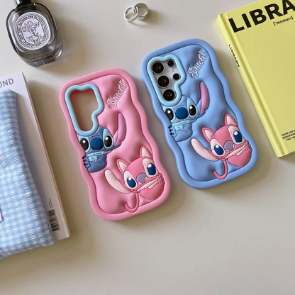 Cartoon Silicone Phone Case | Stitch Pink Blue - Phone Case Samsung Galaxy S25 S24 S23 Ultra