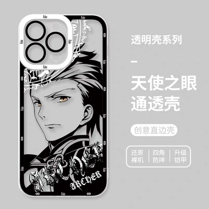 Japanese Anime Fate Stay Night Black Drawing with Colour Eyes Style | Gilgamesh Saber Mash Ishtar EMIYA Tohsaka Rin Astolfo Joan of Arc - iPhone Case PLUS SE2 XS XR X 11 12 13 14 15 16 16e 17 17e Pro Promax 12mini 13mini
