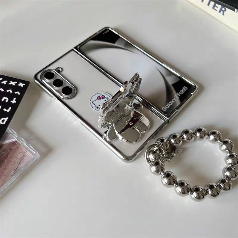 Japanese Cartoon | Silver Plating Hello Kitty - Phone Case Samsung Galaxy Z Flip 3 4 5