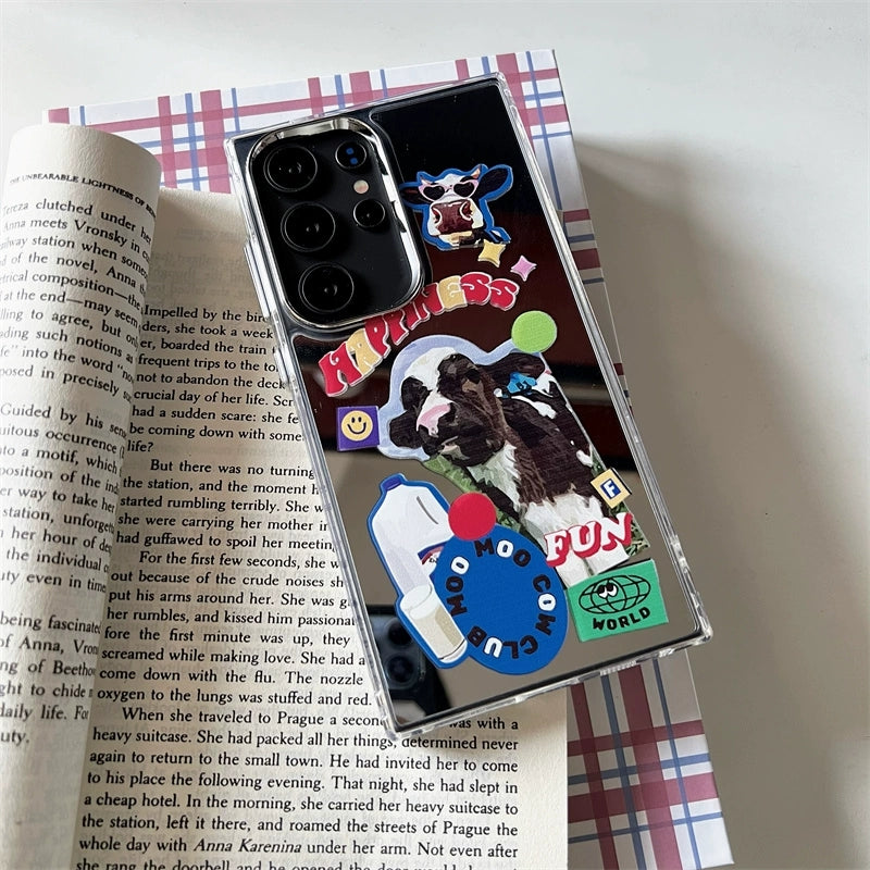 Korean Fashion Style Mirror Case | Milk Cow - Phone Case Samsung Galaxy S24 S23 S22 Ultra KawaiiGiftLand
