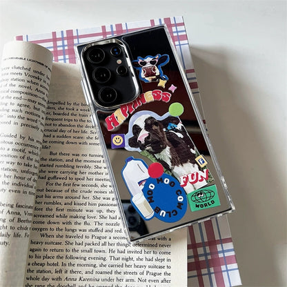 Korean Fashion Style Mirror Case | Milk Cow - Phone Case Samsung Galaxy S24 S23 S22 Ultra KawaiiGiftLand