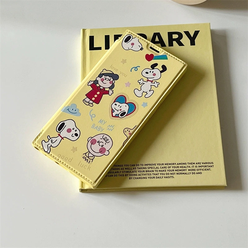 Cute Cartoon Fold Phone Case | White Dog and Friends Yellow - Phone Case Samsung Galaxy S25 S24 S23 S22 Ultra