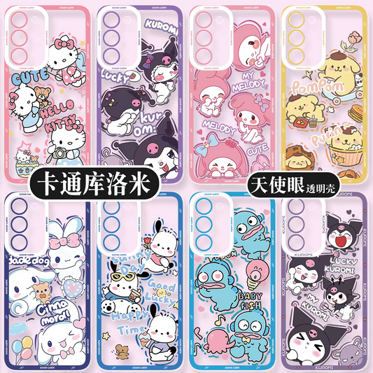 Japanese Cartoon Sanrio Friends Fun Emo Full Screen | Hello Kitty My Melody Kuromi Cinnamoroll Pompompurin Pochacco Hangyodon - Phone Case Samsung Galaxy S26 S25 S24 S23 S22 S21 FE Ultra Edge