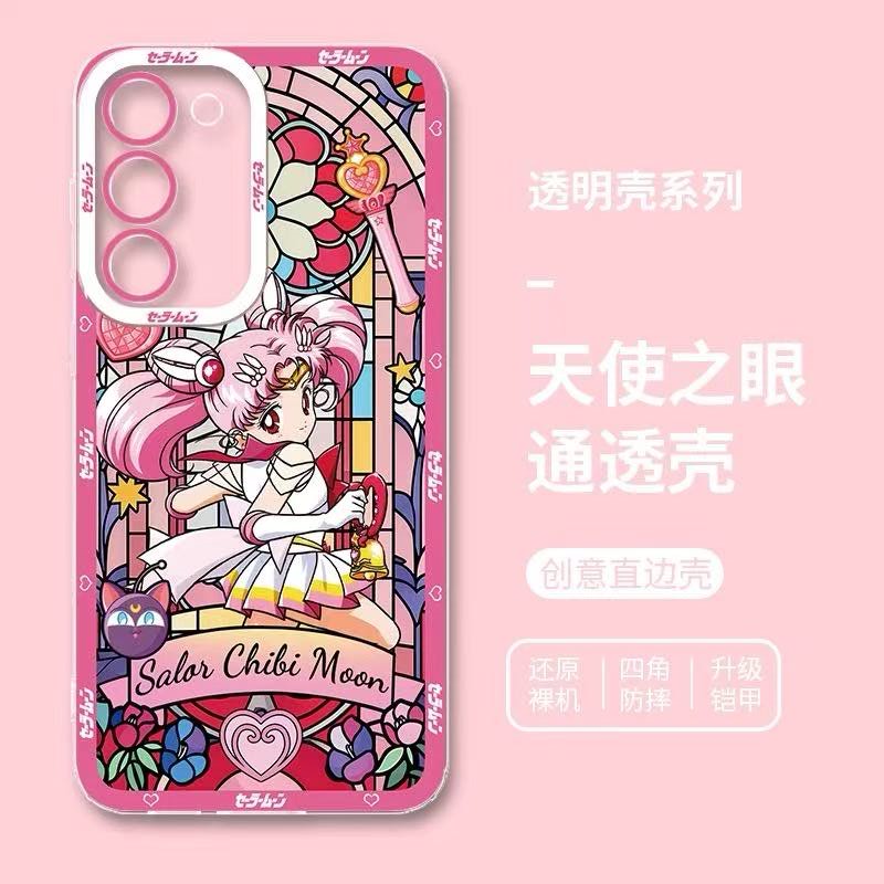 Japanese Cartoon Sailor Moon Phone Case Glass Window Style | Sailor Chibimoon Usagi - Phone Case Samsung Galaxy S26 S25 S24 S23 S22 S21 FE Ultra Edge
