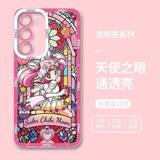 Japanese Cartoon Sailor Moon Phone Case Glass Window Style | Sailor Chibimoon Usagi - Phone Case Samsung Galaxy S26 S25 S24 S23 S22 S21 FE Ultra Edge