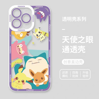 Japan Cartoon Pokemon Group Party Version | Frame & Full Screen 8 Styles - iPhone Case PLUS SE2 XS XR X 11 12 13 14 15 16 16e 17 17e Pro Promax 12mini 13mini