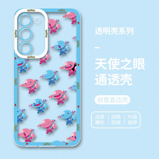 Japan Cartoon Pokemon | Pink Blue Wooper - Phone Case Samsung Galaxy S25 S24 S23 S22 S21 FE Ultra Edge