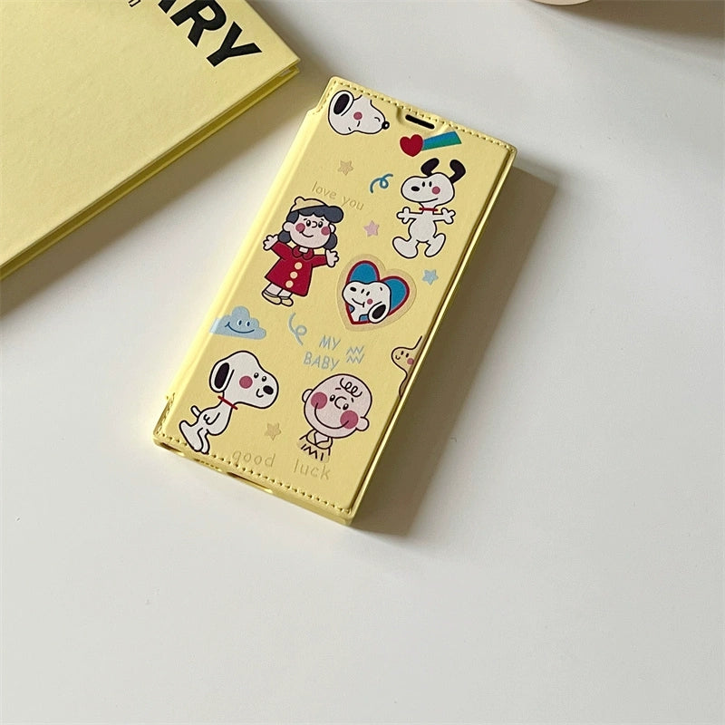 Cute Cartoon Fold Phone Case | White Dog and Friends Yellow - Phone Case Samsung Galaxy S25 S24 S23 S22 Ultra KawaiiGiftLand