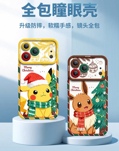 Japanese Cartoon Pokemon Silicone Case Christmas Version | Pikachu Bulbasaur Charmander Squartle Eevee Psyduck Genger Snorlax - iPhone Case 6 7 8 PLUS SE2 XS XR X 11 12 13 14 15 16 16e 17 Pro Promax 12mini 13mini