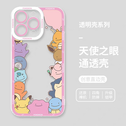 Japan Cartoon Pokemon Group Party Version | Frame & Full Screen 8 Styles - iPhone Case PLUS SE2 XS XR X 11 12 13 14 15 16 16e 17 17e Pro Promax 12mini 13mini