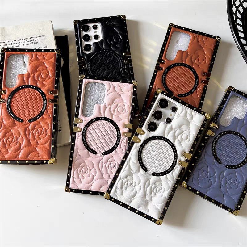 Vintage Style Magnetic Phone Case | Camellia Flower White Black Blue Orange Pink Brown - Phone Case Samsung Galaxy S24 S23 S22 Ultra KawaiiGiftLand