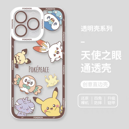 Japan Cartoon Pokemon Group Party Version | Frame & Full Screen 8 Styles - iPhone Case PLUS SE2 XS XR X 11 12 13 14 15 16 16e 17 17e Pro Promax 12mini 13mini