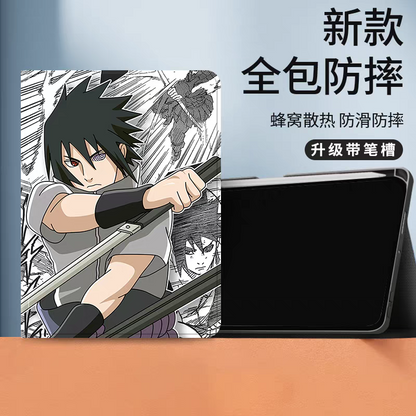 Japanese Anime Naruto Ninja Comic Anime Style Protect Case with Pen Holder | Fighting Sasuke - iPad Mini 4,5,6,7 / iPad Air / iPad Pro 2025 2024 2022 2021 2020 2018