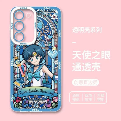 Japanese Cartoon Sailor Moon Phone Case Glass Window Style | Sailor Moon Venus Neptune Mars Pluto Saturn Jupiter Mercury - Phone Case Samsung Galaxy S26 S25 S24 S23 S22 S21 FE Ultra Edge