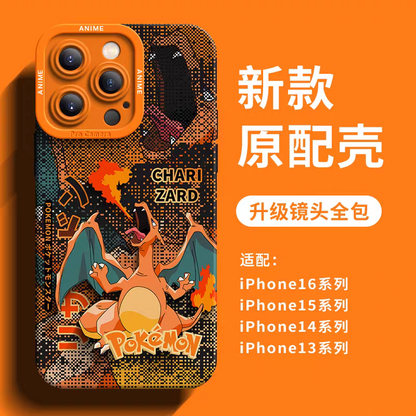 Japanese Cartoon Pokemon Silicone Case Digital Background Version | Charizard - iPhone Case 6 7 8 PLUS SE2 XS XR X 11 12 13 14 15 16 16e 17 Pro Promax 12mini 13mini