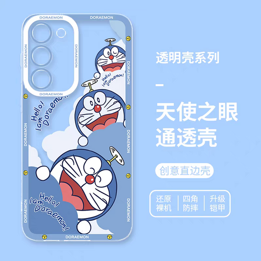 Japanese Cartoon Blue Robot Cat | Flying Happy Doraemon - Phone Case Samsung Galaxy S25 S24 S23 S22 S21 FE Ultra Edge