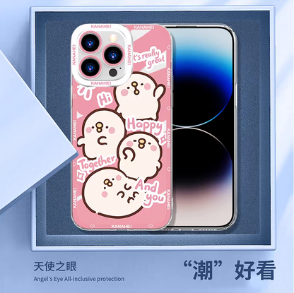 Japanese Cartoon Kanahei | Cow Usagi Piske with Milk - iPhone Case 7 8 PLUS SE2 XS XR X 11 12 13 14 15 16 16e 17 Pro Promax 12mini 13mini