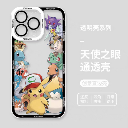 Japan Cartoon Pokemon Group Party Version | Frame & Full Screen 8 Styles - iPhone Case PLUS SE2 XS XR X 11 12 13 14 15 16 16e 17 17e Pro Promax 12mini 13mini