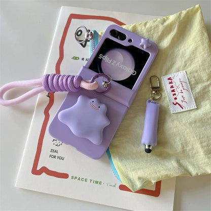 Japanese Cartoon Pokemon | Ditto Purple with Phone Stand - Phone Case Samsung Galaxy Z Flip 3 4 5 KawaiiGiftLand