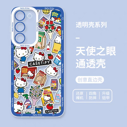 Japanese Cartoon Hello Kitty | Full Screen Vintage Kitty Stickers - Phone Case Samsung Galaxy S25 S24 S23 S22 S21 FE Ultra Edge