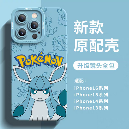 Japanese Cartoon Pokemon Silicone Case Eevee Evolution | Glaceon - iPhone Case 6 7 8 PLUS SE2 XS XR X 11 12 13 14 15 16 16e 17 Pro Promax 12mini 13mini