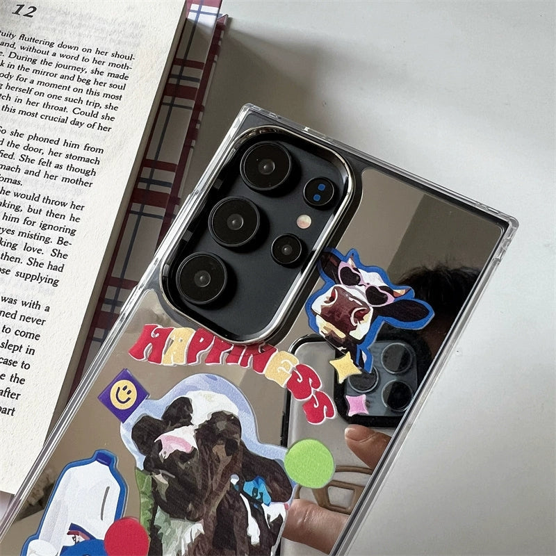 Korean Fashion Style Mirror Case | Milk Cow - Phone Case Samsung Galaxy S24 S23 S22 Ultra KawaiiGiftLand