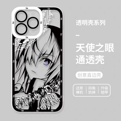 Japanese Anime Fate Stay Night Black Drawing with Colour Eyes Style | Gilgamesh Saber Mash Ishtar EMIYA Tohsaka Rin Astolfo Joan of Arc - iPhone Case PLUS SE2 XS XR X 11 12 13 14 15 16 16e 17 17e Pro Promax 12mini 13mini