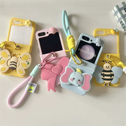 Korea Style Cute Style with Phone Stand | Elephant Bee Butterfly Ribbon - Phone Case Samsung Galaxy Z Flip 3 4 5