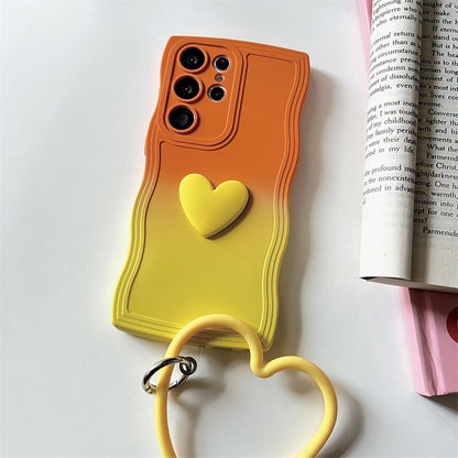 Koren Style Gradient Color Silicone Case with Heart Handle | Rose Red Yellow Blue Purple Heart - Phone Case Samsung Galaxy  S24 S23 S22 Ultra KawaiiGiftLand