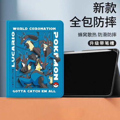 Japanese Cartoon Pokemon Protect Case World Coronation with Pen Holder | Lucario - iPad Mini 4,5,6,7 / iPad Air / iPad Pro 2025 2024 2022 2021 2020 2018