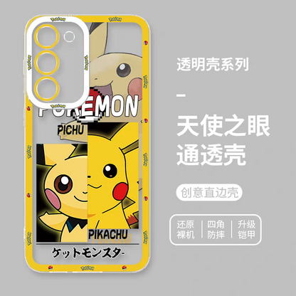 Japan Cartoon Pokemon Half Face Version | Pichu Pikachu - Phone Case Samsung Galaxy S25 S24 S23 S22 S21 FE Ultra Edge
