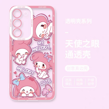 Japanese Cartoon Sanrio Friends Fun Emo Full Screen | Hello Kitty My Melody Kuromi Cinnamoroll Pompompurin Pochacco Hangyodon - Phone Case Samsung Galaxy S26 S25 S24 S23 S22 S21 FE Ultra Edge