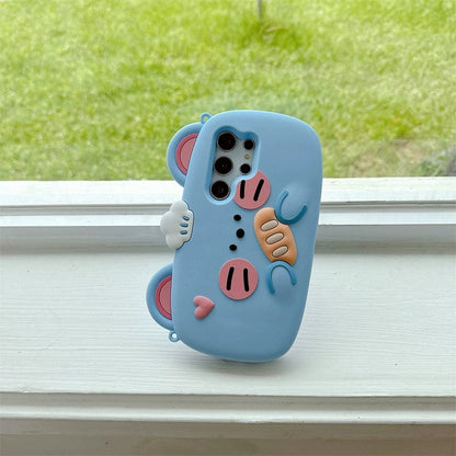 Cute Animal Silicone Phone Case | Blue Mouse with Bread  - Phone Case Samsung Galaxy S24 S23 Plus Ultra KawaiiGiftLand