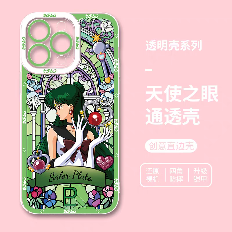 Japanese Cartoon Sailor Moon Phone Case Glass Window Style | Sailor Moon Venus Neptune Mars Pluto Saturn Jupiter Mercury - iPhone Case 7 8 PLUS SE2 XS XR X 11 12 13 14 15 16 16e 17 17e Pro Promax 12mini 13mini