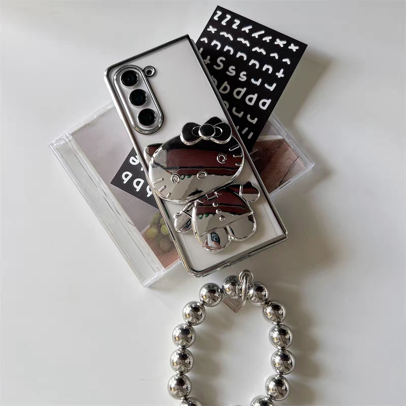 Japanese Cartoon | Silver Plating Hello Kitty - Phone Case Samsung Galaxy Z Fold 3 4 5