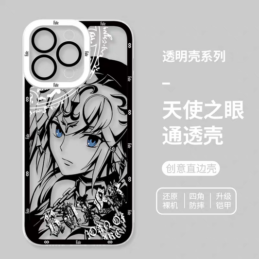 Japanese Anime Fate Stay Night Black Drawing with Colour Eyes Style | Gilgamesh Saber Mash Ishtar EMIYA Tohsaka Rin Astolfo Joan of Arc - iPhone Case PLUS SE2 XS XR X 11 12 13 14 15 16 16e 17 17e Pro Promax 12mini 13mini
