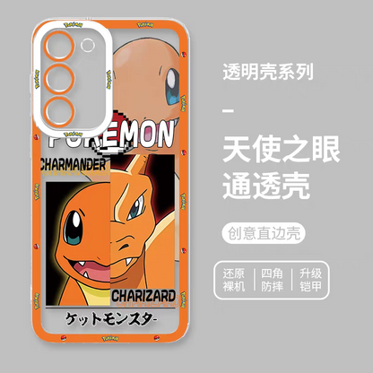 Japan Cartoon Pokemon Half Face Version | Charmander Charizard - Phone Case Samsung Galaxy S25 S24 S23 S22 S21 FE Ultra Edge