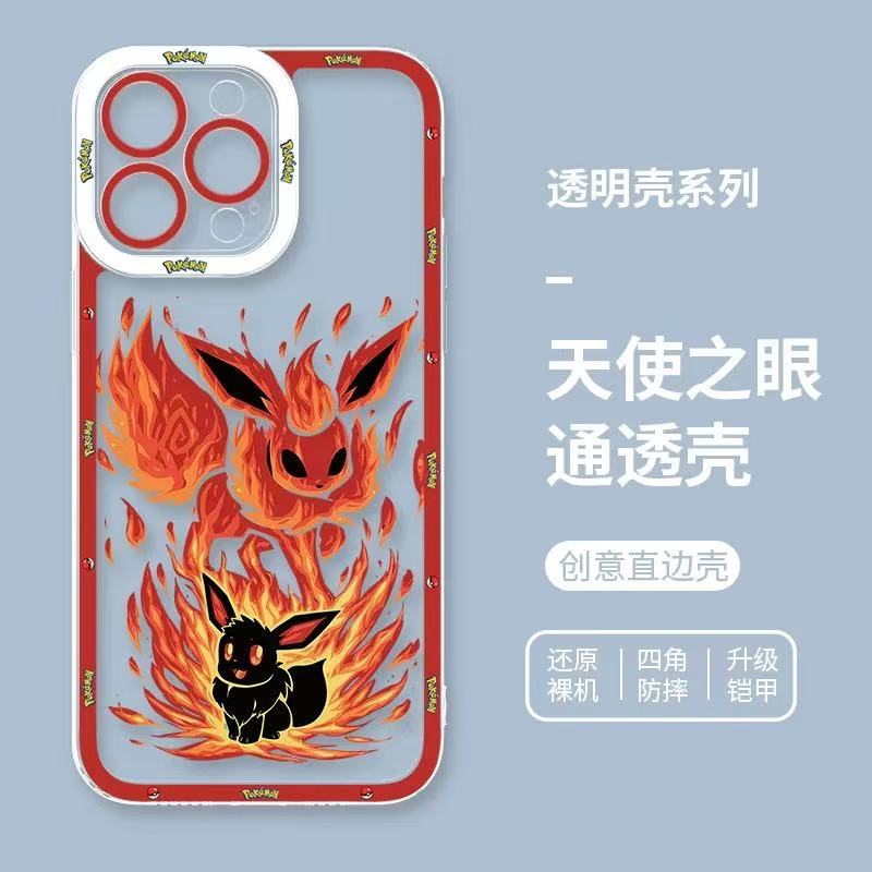 Japan Cartoon Pokemon Evolution Soul Version | Eevee Flareon - Phone Case Samsung Galaxy S25 S24 S23 S22 S21 FE Ultra Edge- iPhone Case 6 7 8 PLUS SE2 XS XR X 11 12 13 14 15 16 16e Pro Promax 12mini 13mini