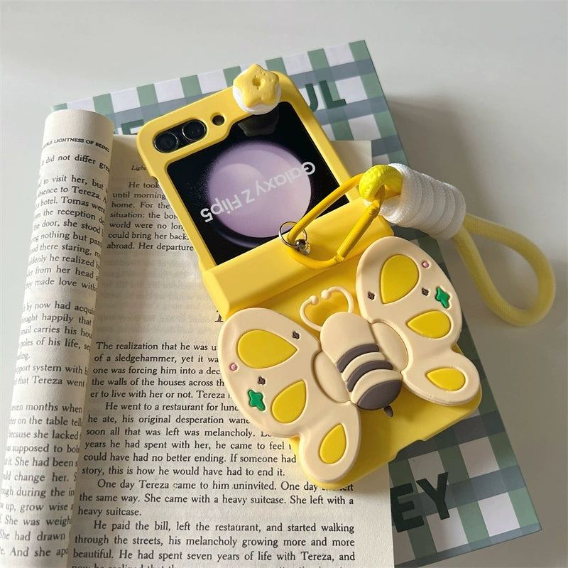 Korea Style Cute Style with Phone Stand | Elephant Bee Butterfly Ribbon - Phone Case Samsung Galaxy Z Flip 3 4 5 KawaiiGiftLand